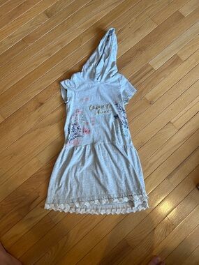 H&M Light Gray Hooded Girls' Dress with Floral Print